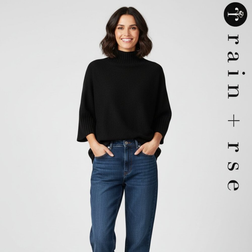Rain + Rose Mock Neck Boxy Sweater NWT Black XL